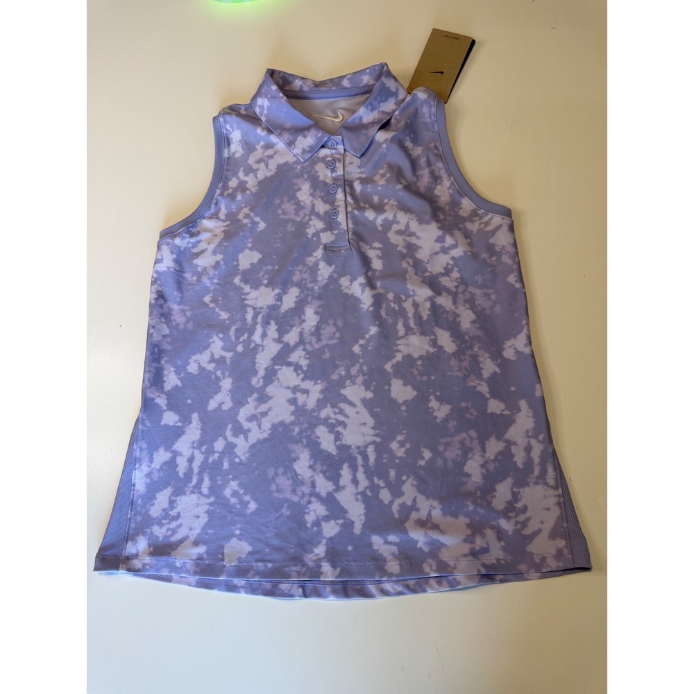 Nike Dri-FIT Womens Sleeveless Polo Shirt Purple Tie Dye Slim Fit Small DH2312
